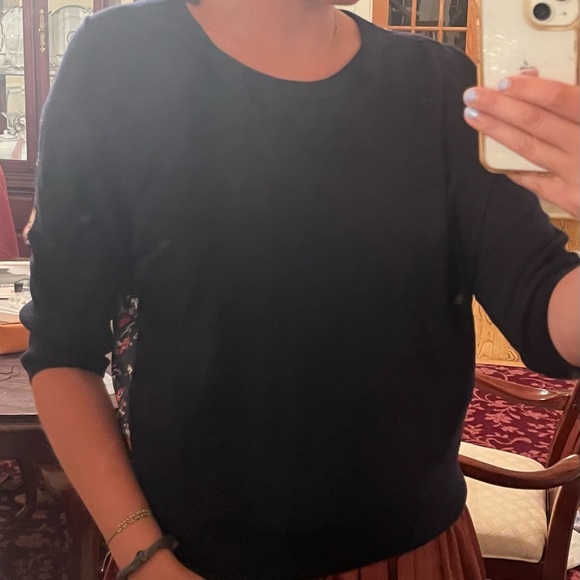 Derek Lam Collective Black Floral Knit Back Sweater Size large $240 - Picture 3 of 11